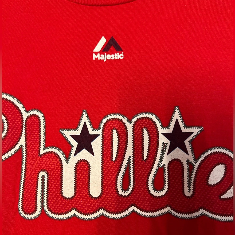 Majestic Phillies Red Cotton t-Shirt Chase Utley 26 woman size L - Picture 2 of 4